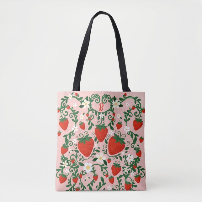Tote Bag Fleurs roses et rouges de vignes fraise mignonnes (Devant)