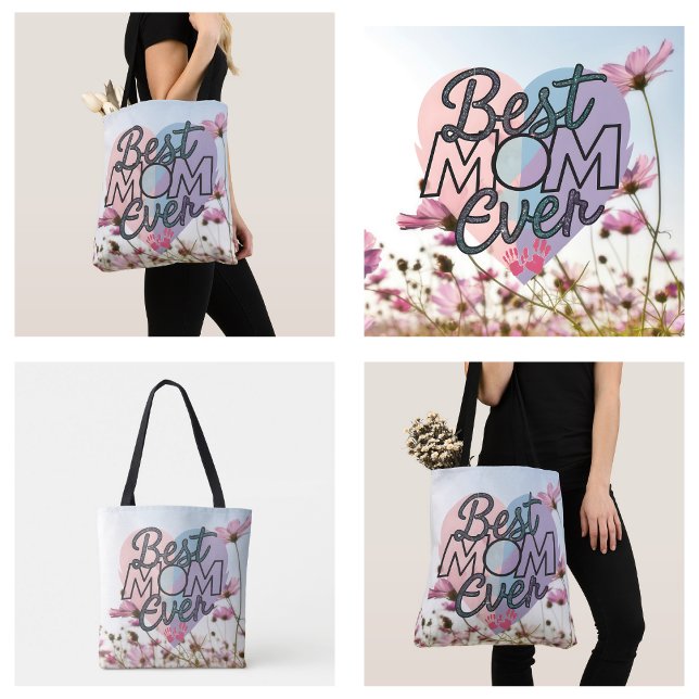 Tote Bag Fleurs roses Meilleure Maman Joyeuse Fête des Mère (Pink Flowers Best Mom Ever Happy Mother's Day Tote Bag)