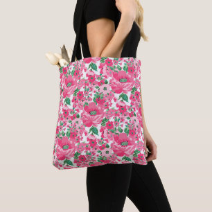 Tote Bag Fleurs roses peintes à la main mignonne Design bl