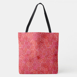 Tote Bag Fleurs rouges et coralliennes, arrière - plan roug