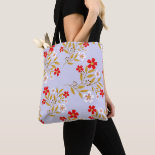 Tote Bag Fleurs rouges jolies de style vintage sur motif bl