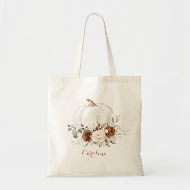 Tote Bag Fleurs rouille de feuillage de citrouille Demoisel (Devant)