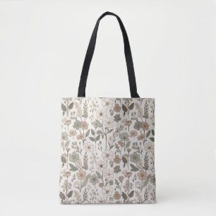 Tote Bag Fleurs sauvages aériennes en crème et sauge
