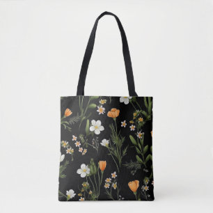 Tote Bag Fleurs sauvages Arrière - plan noir