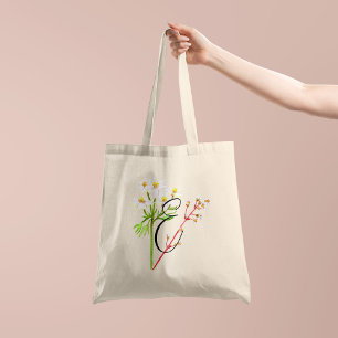 Tote Bag Fleurs sauvages blanches à l'aquarelle avec initia