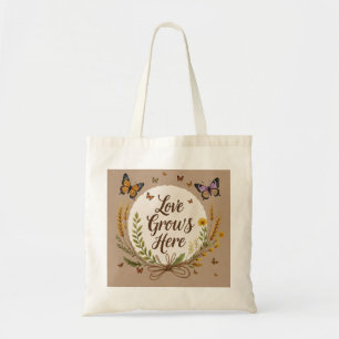 Tote Bag Fleurs sauvages bohèmes, papillons, blé