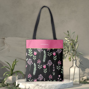 Tote Bag Fleurs sauvages boho rose tendance girly