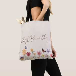 Tote Bag Fleurs sauvages colorés simples et papillons Yoga
