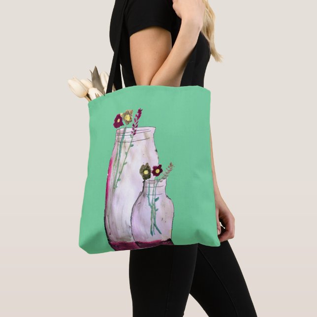 Tote Bag Fleurs sauvages d'aquarelle Whimsical en vase (De près)
