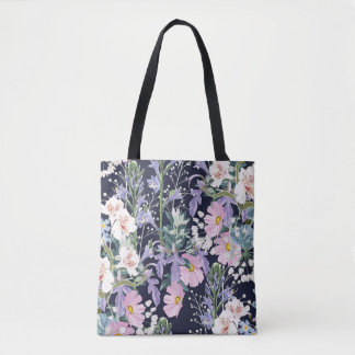 Tote Bag Fleurs sauvages de printemps : Bleu foncé Vintage.