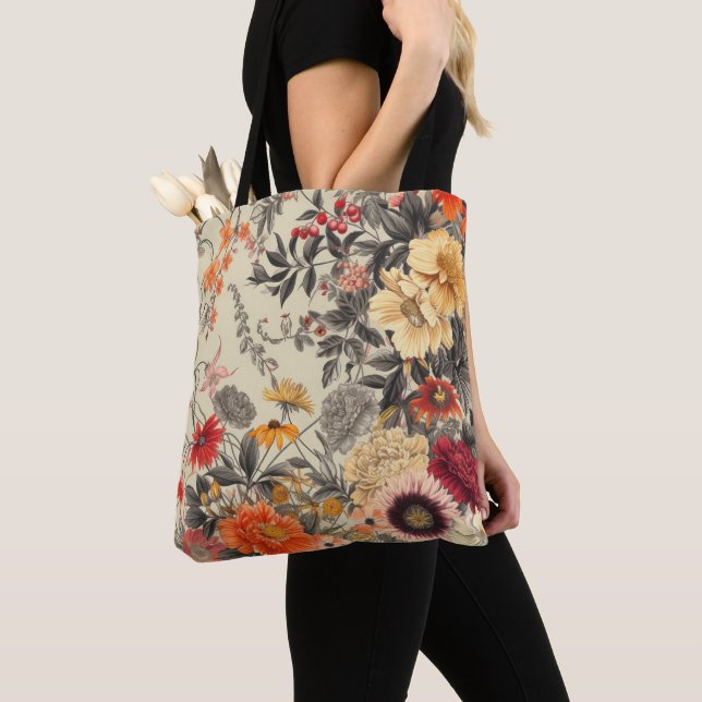 Tote Bag Fleurs sauvages en beige (De près)