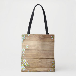 Tote Bag Fleurs sauvages, herbes : arrière - plan en bois.