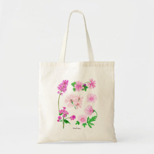 Tote Bag Fleurs sauvages roses en aquarelles 1 côté.