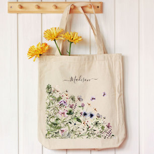 Tote Bag Fleurs sauvages violettes aquarelle