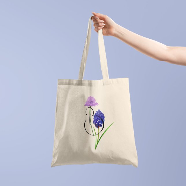Tote Bag Fleurs sauvages violettes avec votre initiale sur  (Créateur téléchargé)