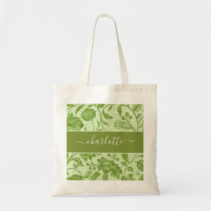 Tote Bag Fleurs Vertes Vintage Rustique