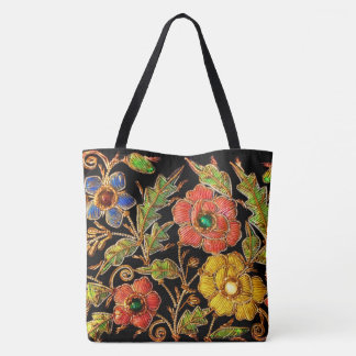 Tote Bag Fleurs victoriennes perlées