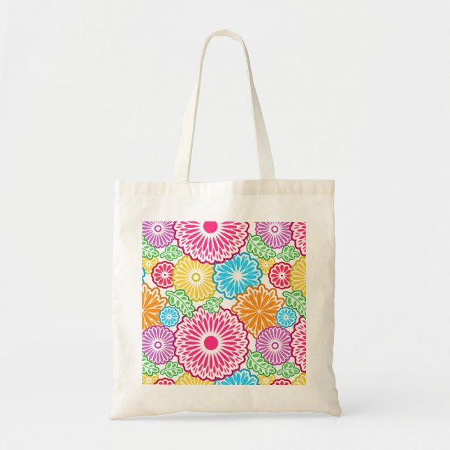 Tote Bag Fleurs vintages colorées blanc arrière - plan (Devant)