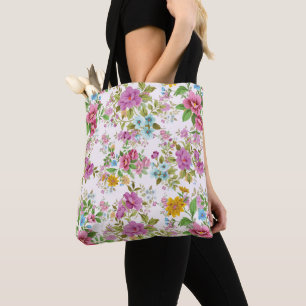 Tote Bag Fleurs vintages colorées motif