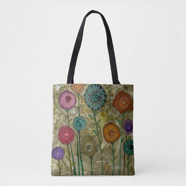 Tote Bag Fleurs Whimsical et un petit Fourre-tout d'oiseaux (Devant)