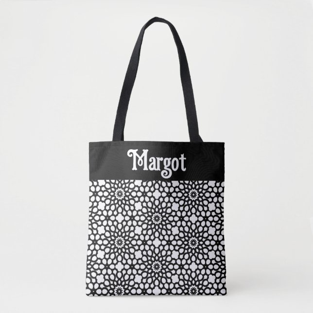 Tote Bag Flocon Abstrait en noir et blanc classique (Devant)