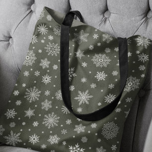 Tote Bag Flocon de neige blanc hiver Pin foncé Vert