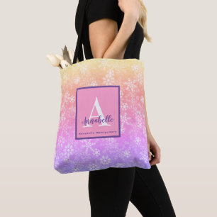 Tote Bag Flocon de neige de monogramme de nom de coucher de
