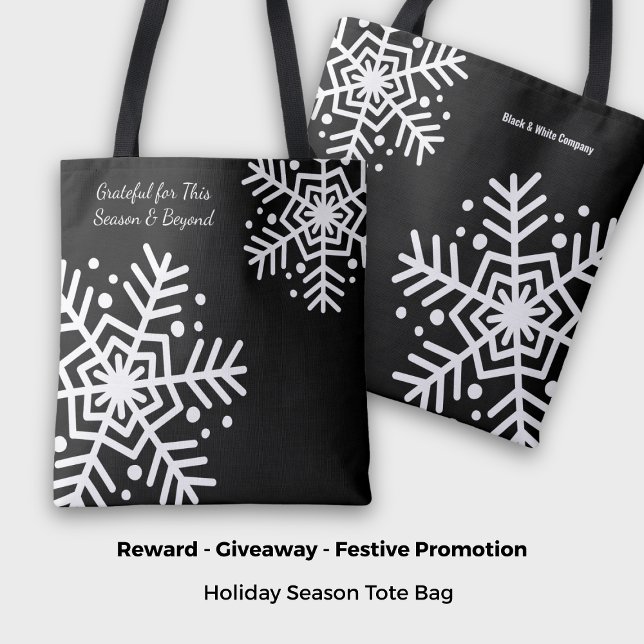 Tote Bag Flocon de neige noir et blanc Nom de la devise Pro (Black & White Snowflake Motto Name Promotional Tote Bag)