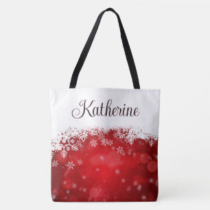 Tote Bag Flocon de neige rouge et blanc d'hiver