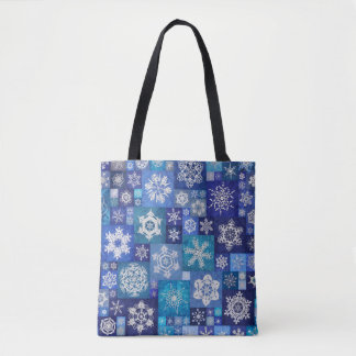 Tote Bag Flocons de neige au crochet bleu Patchwork numériq