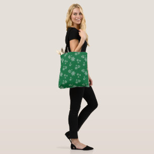 Tote Bag Flocons de neige faits main - Vert clair et blanc