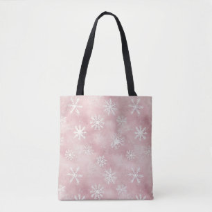 Tote Bag Flocons de neige roses blancs de Noël