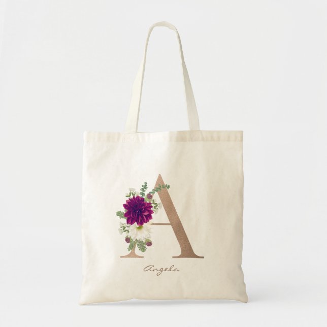 Tote Bag Flora Bouquet Lettre monographie A Bridesmaid (Devant)