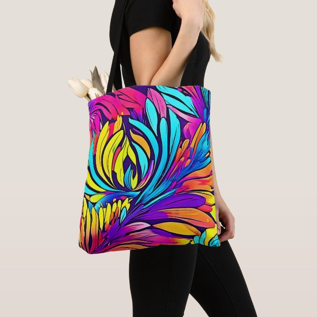 Tote Bag Floral Abstrait vibrant (De près)