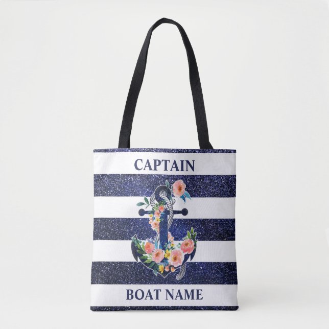 Tote Bag Floral anchor on striped background (Devant)