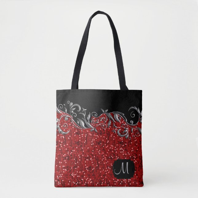 Tote Bag Floral argenté métallique avec les confettis (Devant)