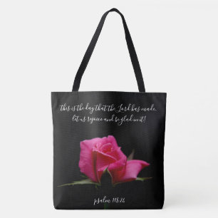 Tote Bag Floral avec verse; rose rouge fleur, Psaume 118:24