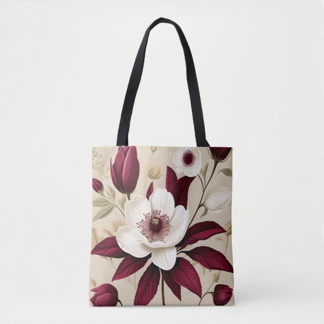 Tote Bag Floral Bourgogne Plante Botanique (Devant)