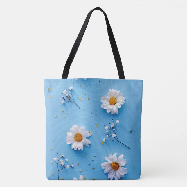 Tote Bag Floral Daisy Motif - Bleu clair (Devant)