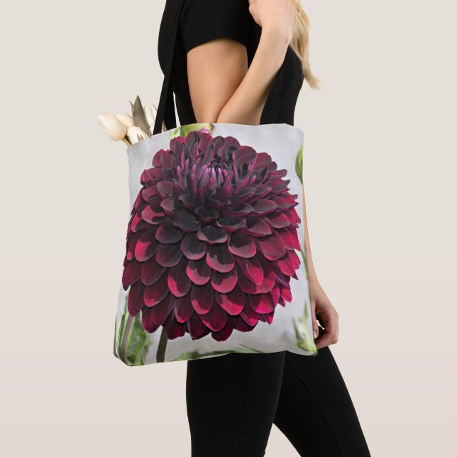 Tote Bag Floral de dahlia rouge foncé (De près)