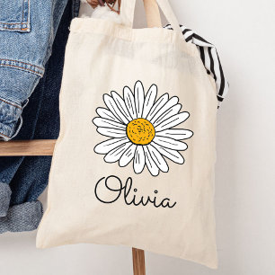 Tote Bag Floral de marguerite blanche monogramme