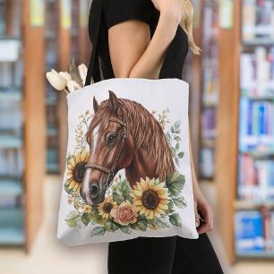 Tote Bag Floral de tournesol Rustique Horse