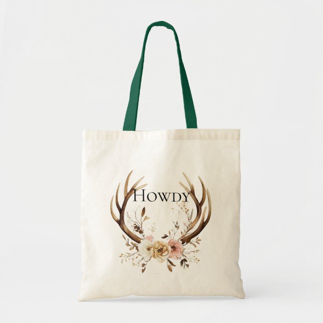Tote Bag Floral Deer Antlers Cowgirl (Devant)