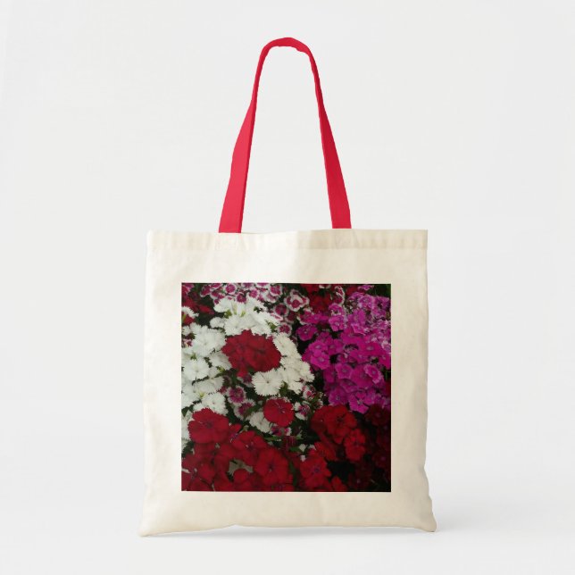 Tote Bag Floral Dianthus blanc, rose et rouge (Devant)