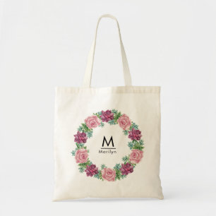 Tote Bag Floral Élégant Chic Bridesmaid Monogramme