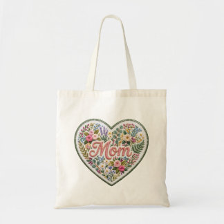 Tote Bag Floral Faux Embroidery Heart Mom