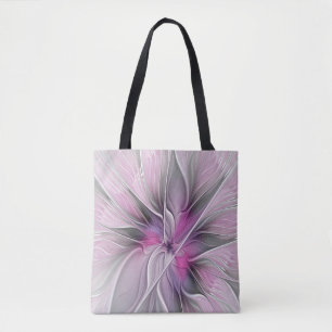 Tote Bag Floral Fractal moderne Fleur Abstraite rose gris