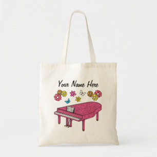 Tote Bag Floral Grand Piano Flowers Pianiste musicien Perso