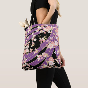 Tote Bag Floral Kimono Motif Violet