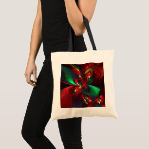 Tote Bag Floral moderne Art Abstrait Rouge Vert Motif #11